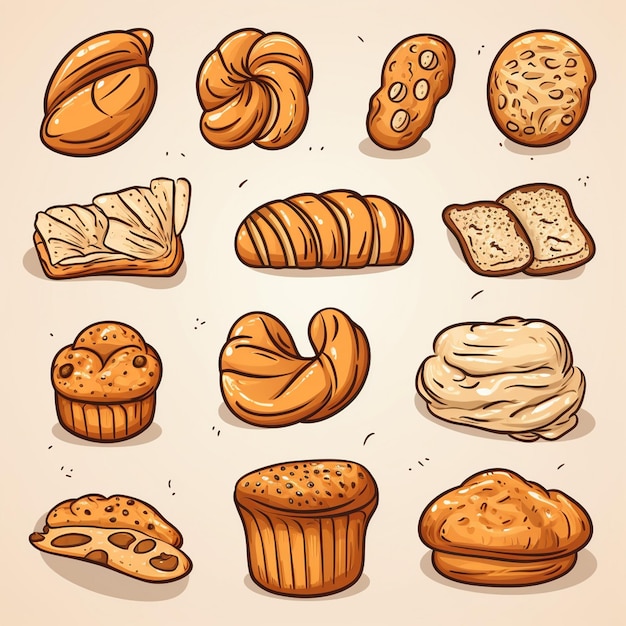 Vector vector pan panadería trigo ilustración comida pan conjunto tostadas colección de diseño aislado br