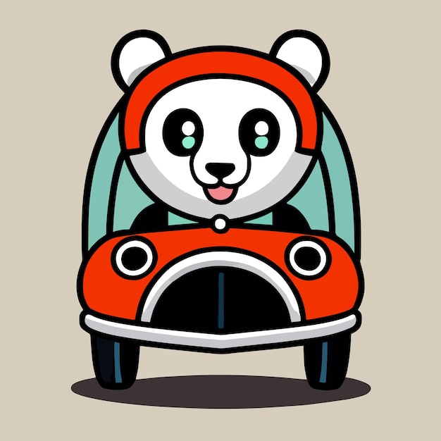 Vector panda conduciendo un coche un diseño de dibujos animados planos para animales lindos