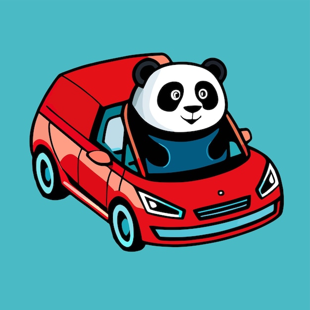 Vector panda conduciendo un coche un diseño de dibujos animados planos para animales lindos