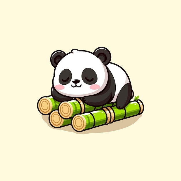 vector panda lindo durmiendo en el bambú dibujos animados icono vectorial ilustración animal naturaleza aislado plano