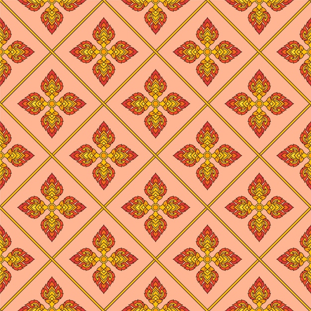 vector de papel tapiz de fondo de papel de regalo de patrones sin fisuras de decoración roja de filigrana tailandesa