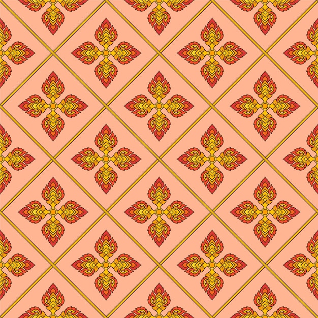 vector de papel tapiz de fondo de papel de regalo de patrones sin fisuras de decoración roja de filigrana tailandesa