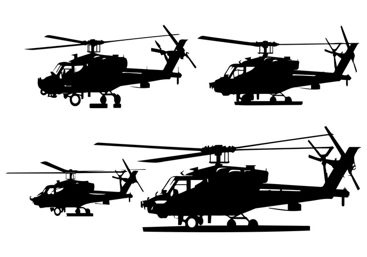 Vector vector de paquete de helicóptero militar de silueta negra