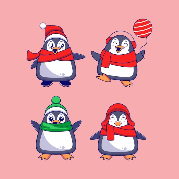 Vector del paquete de pingüinos de Navidad