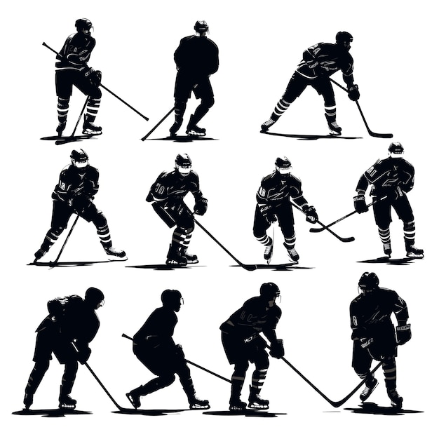Vector de paquete de silueta de jugador de hockey