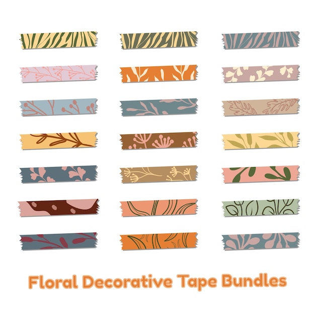 Vector vector de paquetes de cinta washi decorativa floral