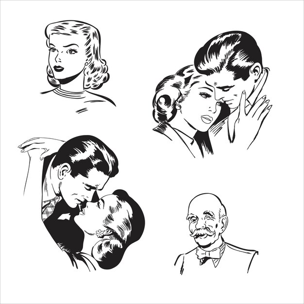 Vector pareja de enamorados. Estilización de personajes de cómic