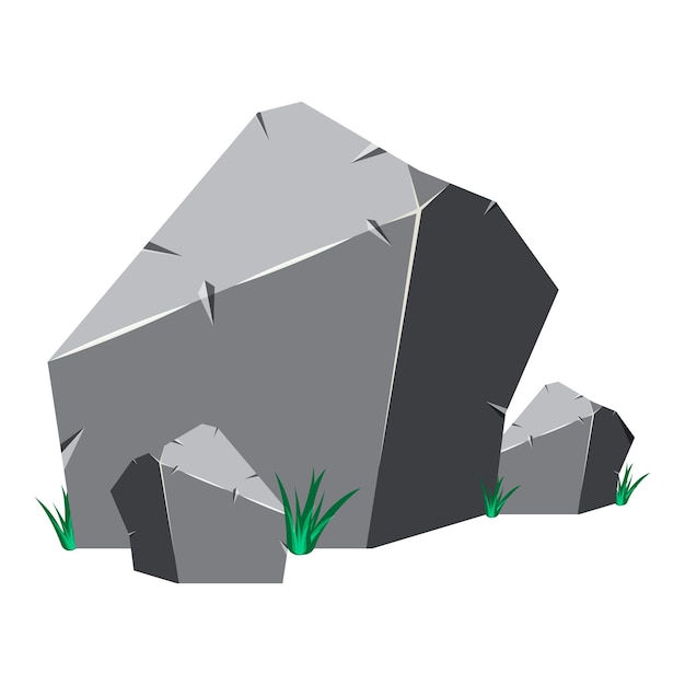 Vector Partes de rocas y piedras con textura agrietada en hierba
