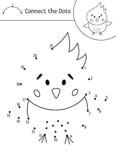 Vector Pascua dottodot y actividad de color con lindo pollo Vacaciones de primavera conecta el juego de puntos para niños con pájaro tradicional Divertida y adorable página para colorear para niños xAxA