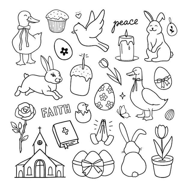 Vector de Pascua garabateos bonitas ilustraciones religiosas para Pascua y primavera