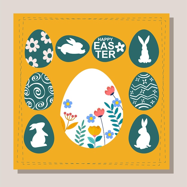 Vector de Pascua con huevos patrones florales amp siluetas de conejo en oro perfecto para diseños festivos