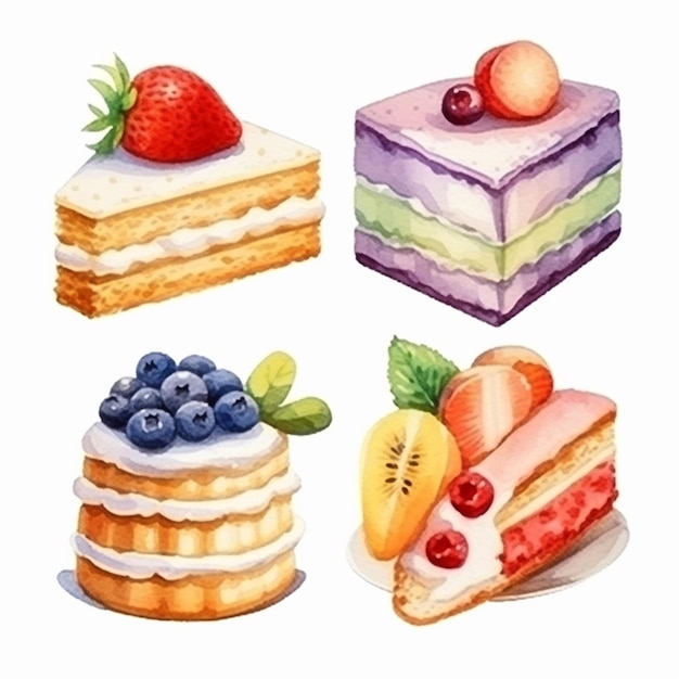 Vector vector de pasteles deliciosos conjunto de frutas y pasteles vector de pasteles dulces horneados conjunto de pasteles vector