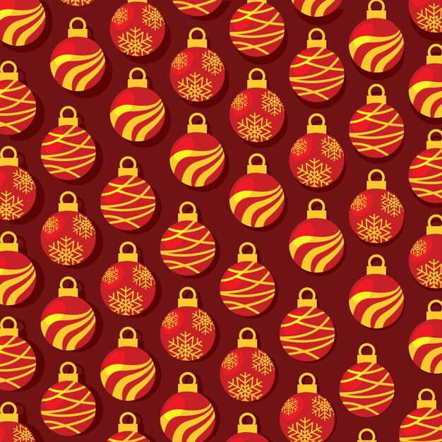 Vector de patrón de adornos navideños rojos y dorados