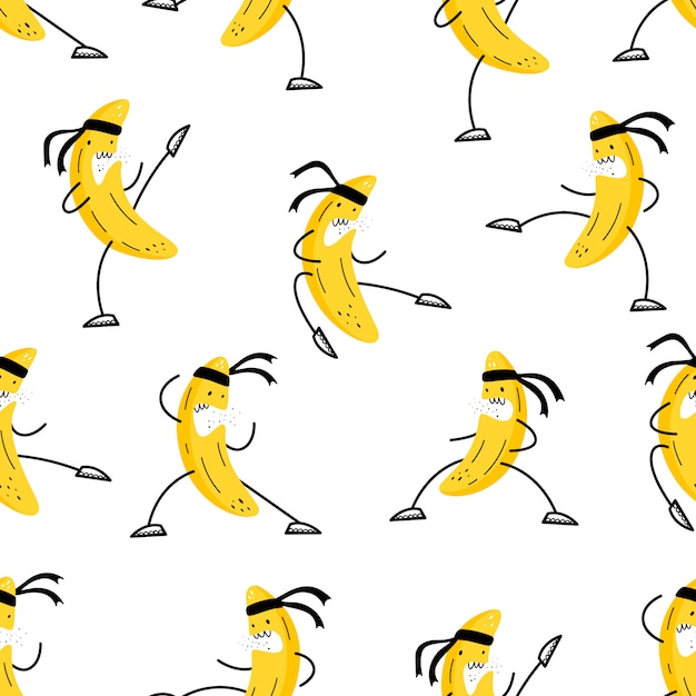 Vector sin patrón el banano se dedica a las artes marciales. estilo emoji