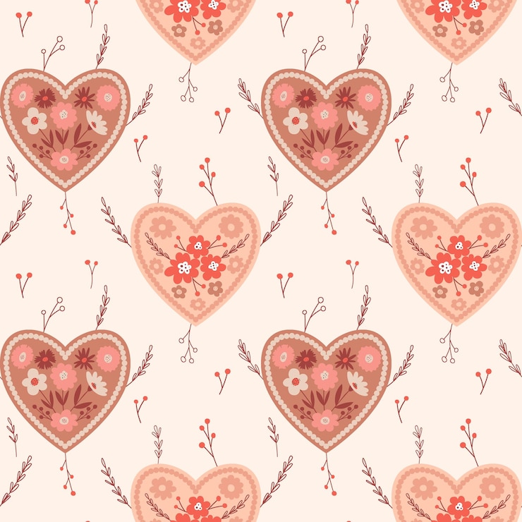Vector vector patrón sin costuras con corazones florales creativos con flores de ramitas simples fondo de color para envolver papel tarjeta de felicitación scrapbooking tela textiles papel tapiz diseño de papelería
