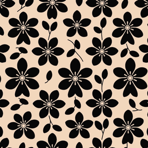 Vector de patrón sin costuras de flor negra abstracta