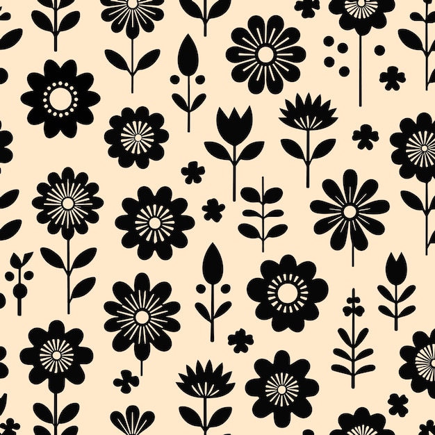 Vector de patrón sin costuras de flor negra abstracta
