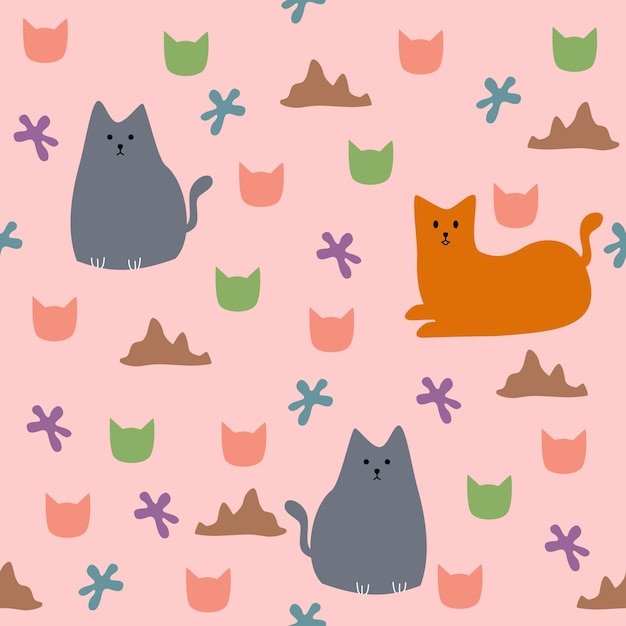 un vector de patrón sin costuras gato lindo en fondo rosa