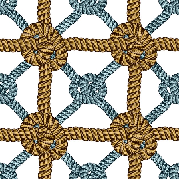 Vector de patrón de cuerda náutica sin costuras. Ilustración azul marino sin fin con adorno de líneas de cordón de bucle. Cuerda con nudos con estilo interminable ilustración. Utilizable para tela, papel tapiz, envoltura, web e impresión.