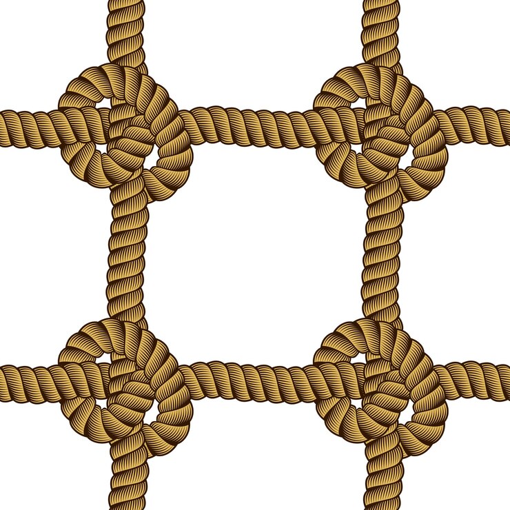 Vector vector de patrón de cuerda náutica sin costuras. ilustración azul marino sin fin con adorno de líneas de cordón de bucle. cuerda con nudos con estilo interminable ilustración. utilizable para tela, papel tapiz, envoltura, web e impresión.