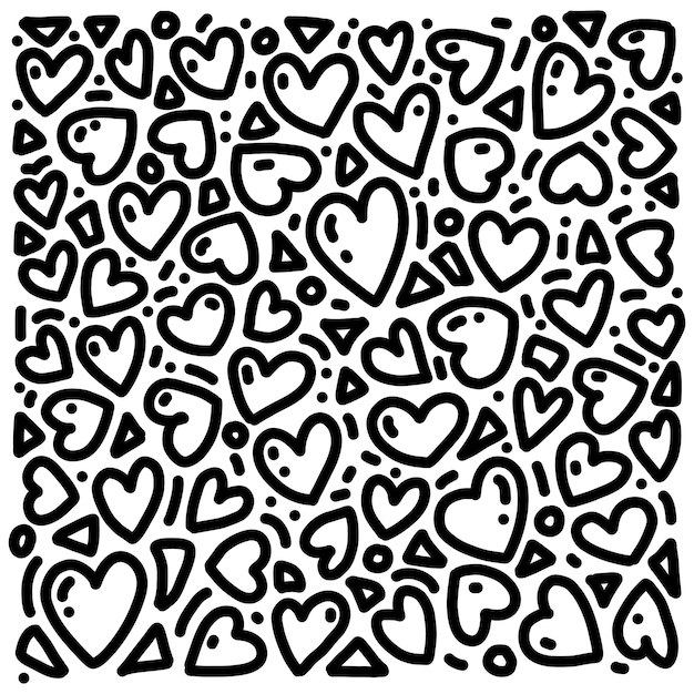 Vector de Patrón decorativo del día de San Valentín de fondo de corazón de garabato negro