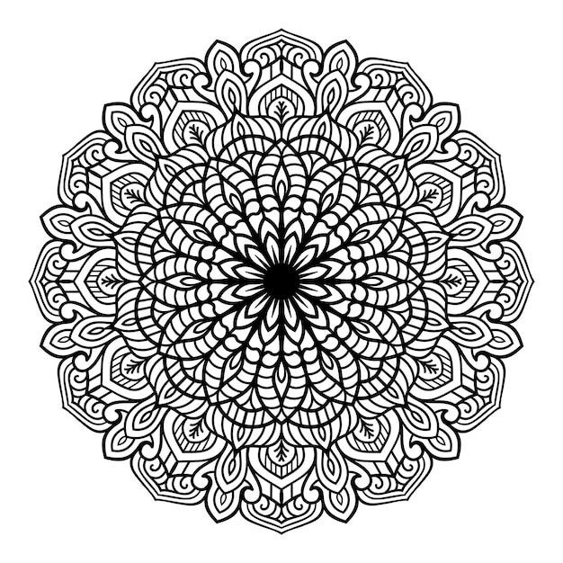 Vector de patrón floral mandala blanco y negro sobre fondo blanco para colorear plantilla de diseño de libro