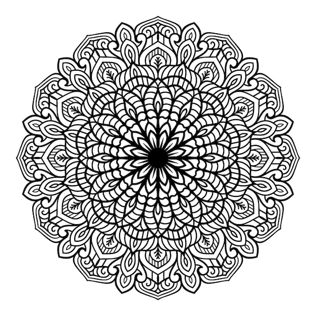 Vector de patrón floral mandala blanco y negro sobre fondo blanco para colorear plantilla de diseño de libro