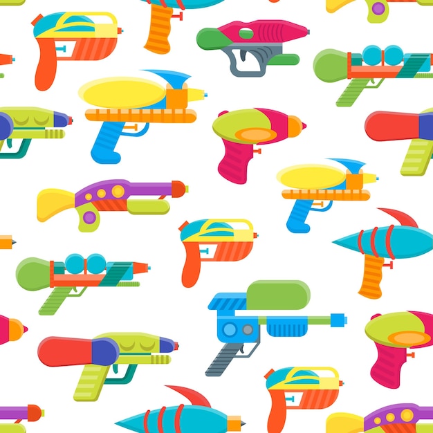 Vector de patrón de fondo de pistolas de agua de juguete de dibujos animados