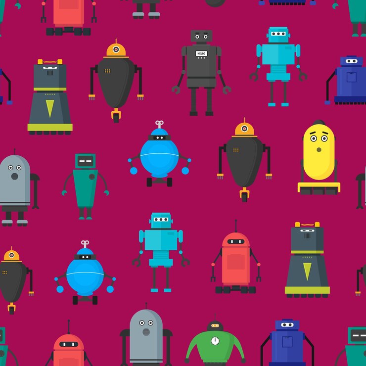 Vector vector de patrón de fondo de robots de juguete lindo de dibujos animados