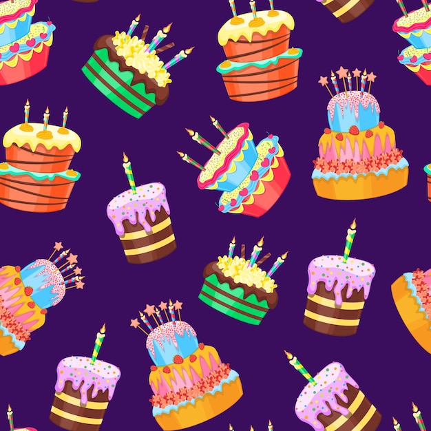 Vector de patrón de fondo de tortas de color de dibujos animados