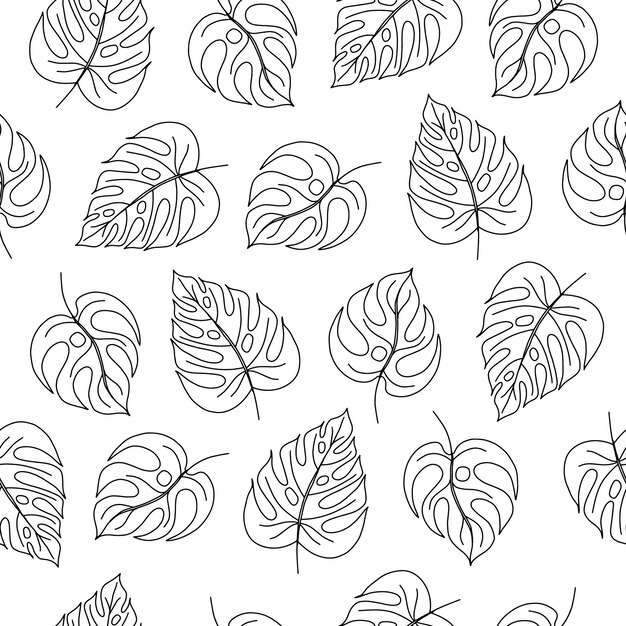 Vector de patrón de hojas tropicales de Monstera negra y blanca