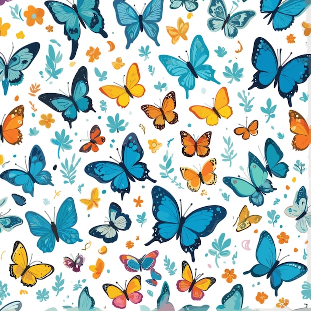 Vector de patrón de mariposas sobre un fondo blanco