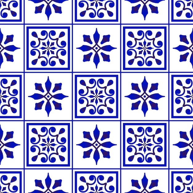 Vector de patrón de mosaico azul y blanco