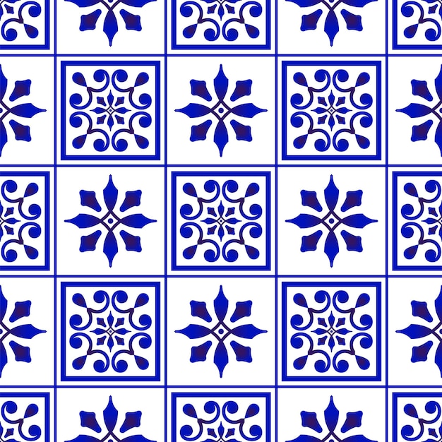 Vector de patrón de mosaico azul y blanco