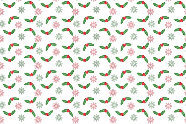 Vector de patrón de Navidad abstracto con hojas verdes y cerezas rojas Papel de regalo de Navidad y diseño de patrón de decoración de portada de libro Patrón de Navidad mínimo sobre un fondo blanco con copos de nieve