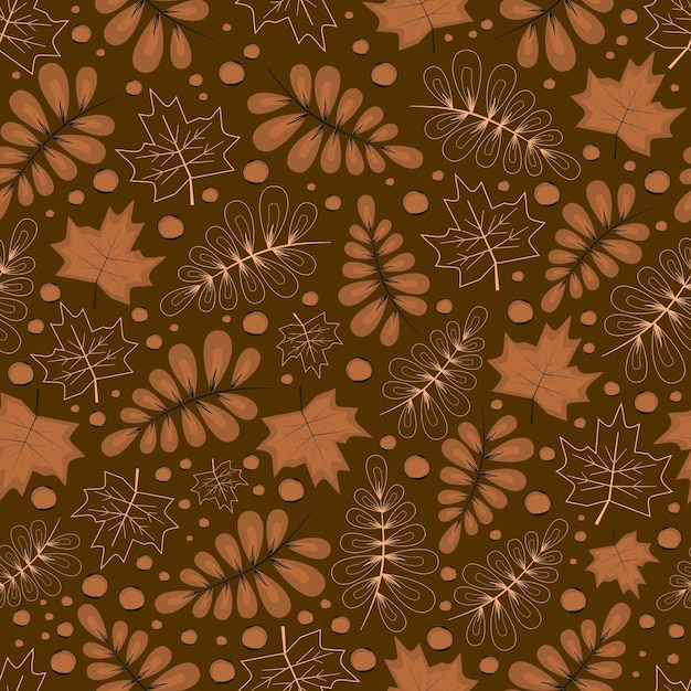 vector de patrón de otoño sin costuras, hojas y plantas marrones, diseño de otoño plano, otoño acogedor, impresión