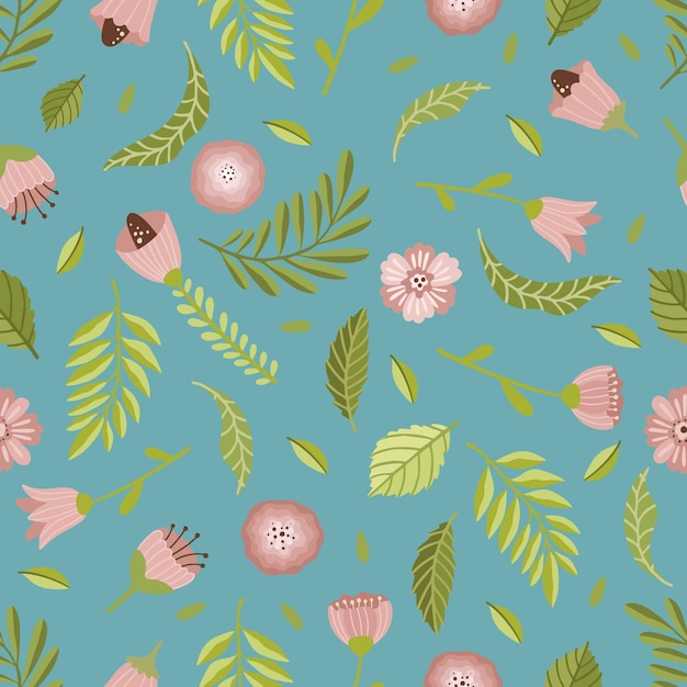 Vector patrón de primavera sin costuras con flores ramos de plantas