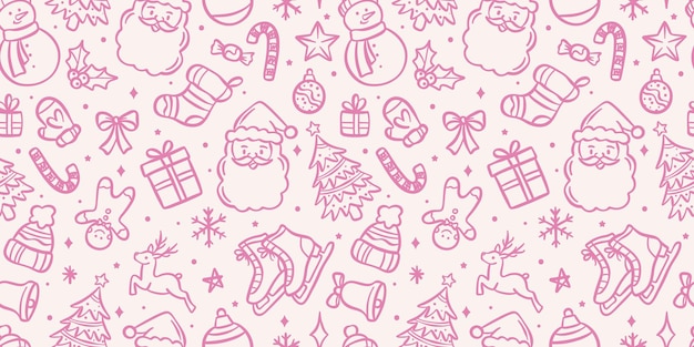 Vector de patrón rosado de Navidad que se repite sin problemas en el fondo de las vacaciones