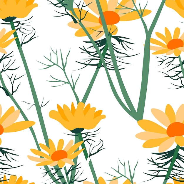 Vector de patrones sin costuras de flores y hojas de verano
