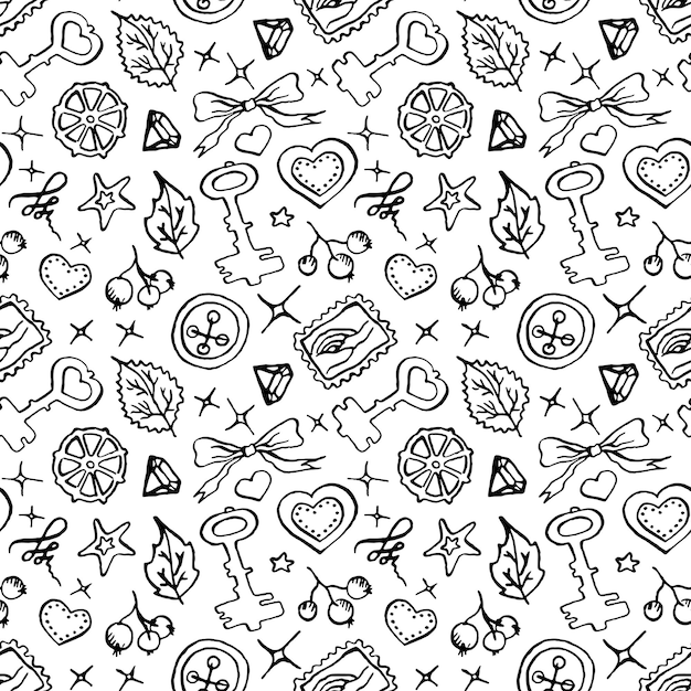 Vector de patrones sin fisuras de bosquejo de garabato blanco y negro monocromo