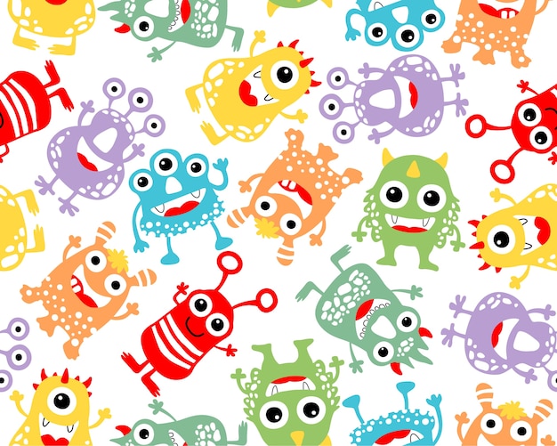 vector de patrones sin fisuras con dibujos animados de monstruo colorido