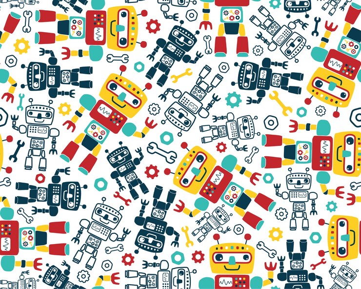 Vector vector de patrones sin fisuras con dibujos animados de robots
