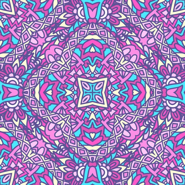 Vector de patrones sin fisuras doodle arte mandala Diseño étnico con adornos coloridos Medallón geométrico estilo boho psicodélico estampado
