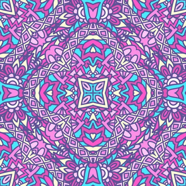 Vector de patrones sin fisuras doodle arte mandala diseño étnico con adornos coloridos medallón geométrico estilo boho psicodélico estampado