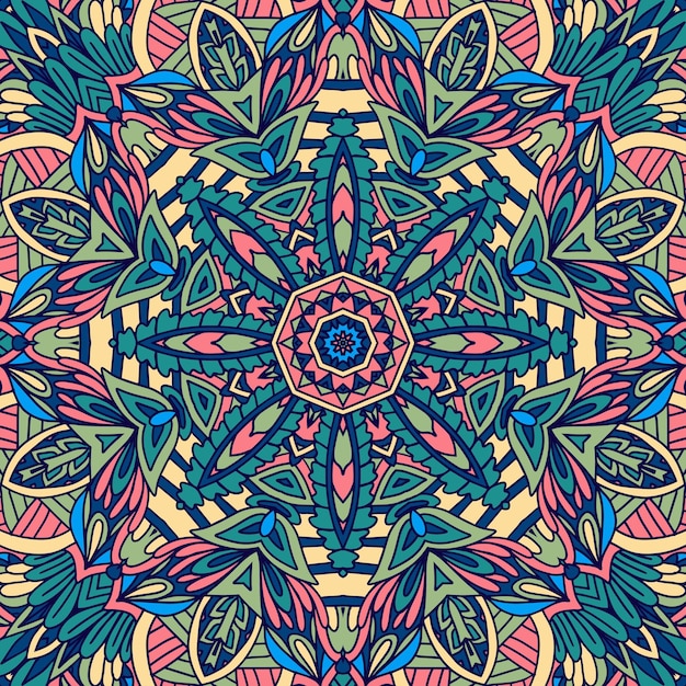 Vector vector de patrones sin fisuras doodle arte mandala diseño étnico con adornos coloridos