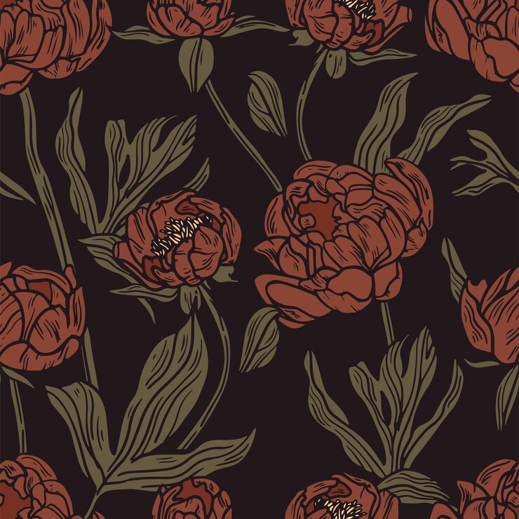 Vector patrones sin fisuras con flores de peonía Fondo floral rosa con peonías en flor