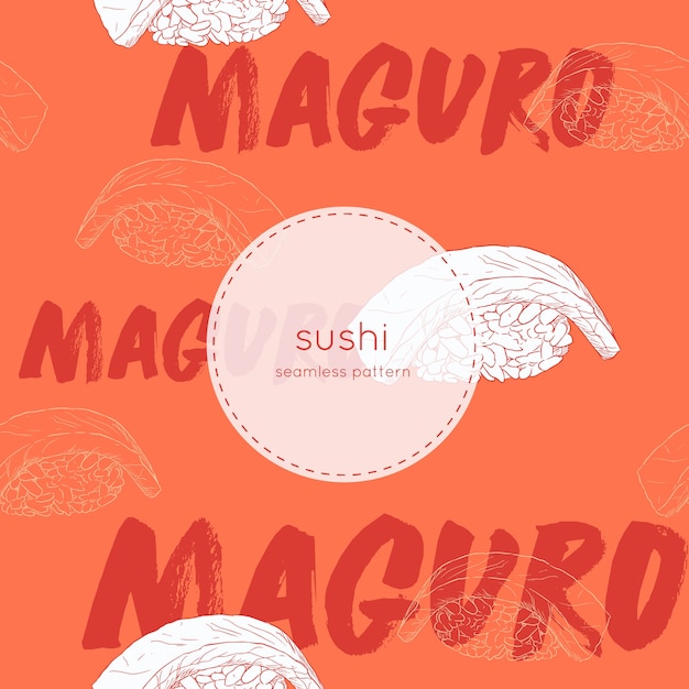 vector de patrones sin fisuras de sushi maguro.