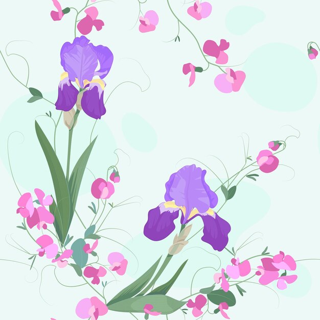 Vector de patrones florales de iris y guisantes