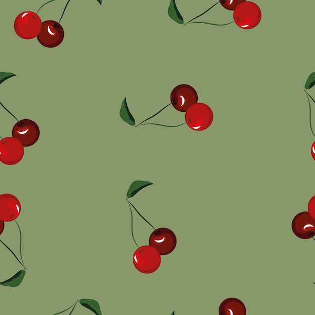 Vector patterncherry patrón de cerezas cerezas con patrón de hojas