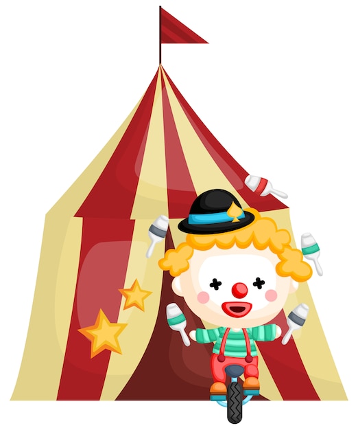 Un vector de payaso frente a una carpa de circo